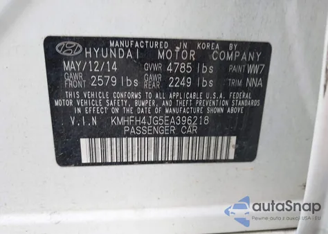 2014 Hyundai Azera Limited from USA, damaged, VIN KMHFH4JG5EA396218